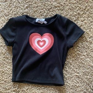Princess polly black baby tee w heart.